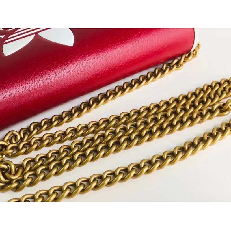 Gucci Women GG Adidas x Gucci Wallet Chain Red Off-White Leather Interlocking G