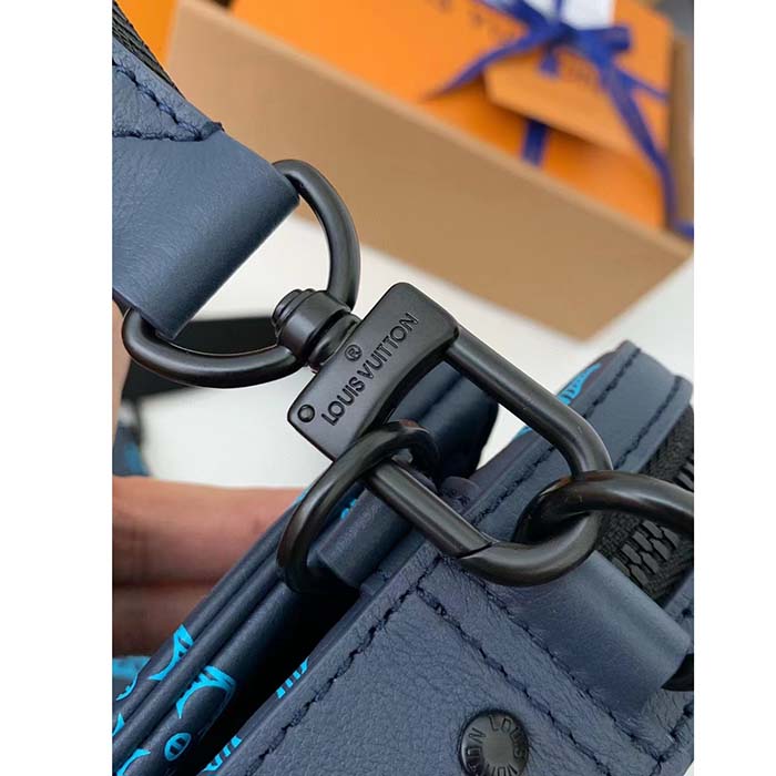 Louis Vuitton LV Unisex Trio Messenger Navy River Blue Calf Leather Textile Lining