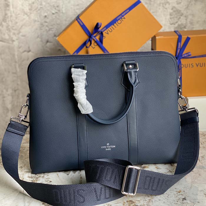 Louis Vuitton LV Unisex Takeoff Briefcase Navy Blue LV Aerogram Cowhide Leather
