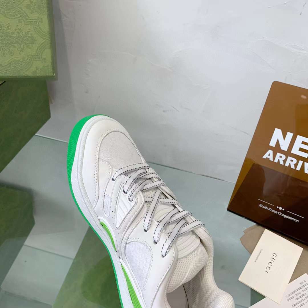 Gucci Unisex Basket Sneaker White Demetra Beige GG Supreme Canvas Low 3.3 Cm Heel