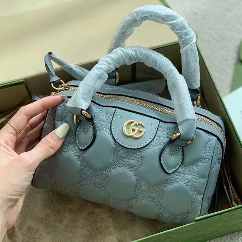 Gucci Women Marmont Leather Mini Bag Bright Green GG Matelassé Leather