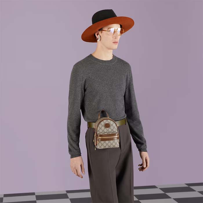 Gucci Unisex Multi-Function Bag Interlocking G Beige Ebony GG Supreme Canvas