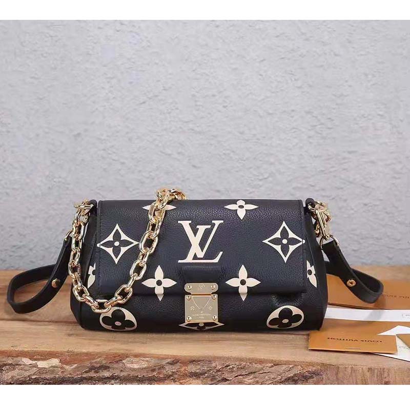 Louis Vuitton LV Women Favorite Tourterelle Black Beige Monogram Empreinte Embossed Supple Grained Cowhide
