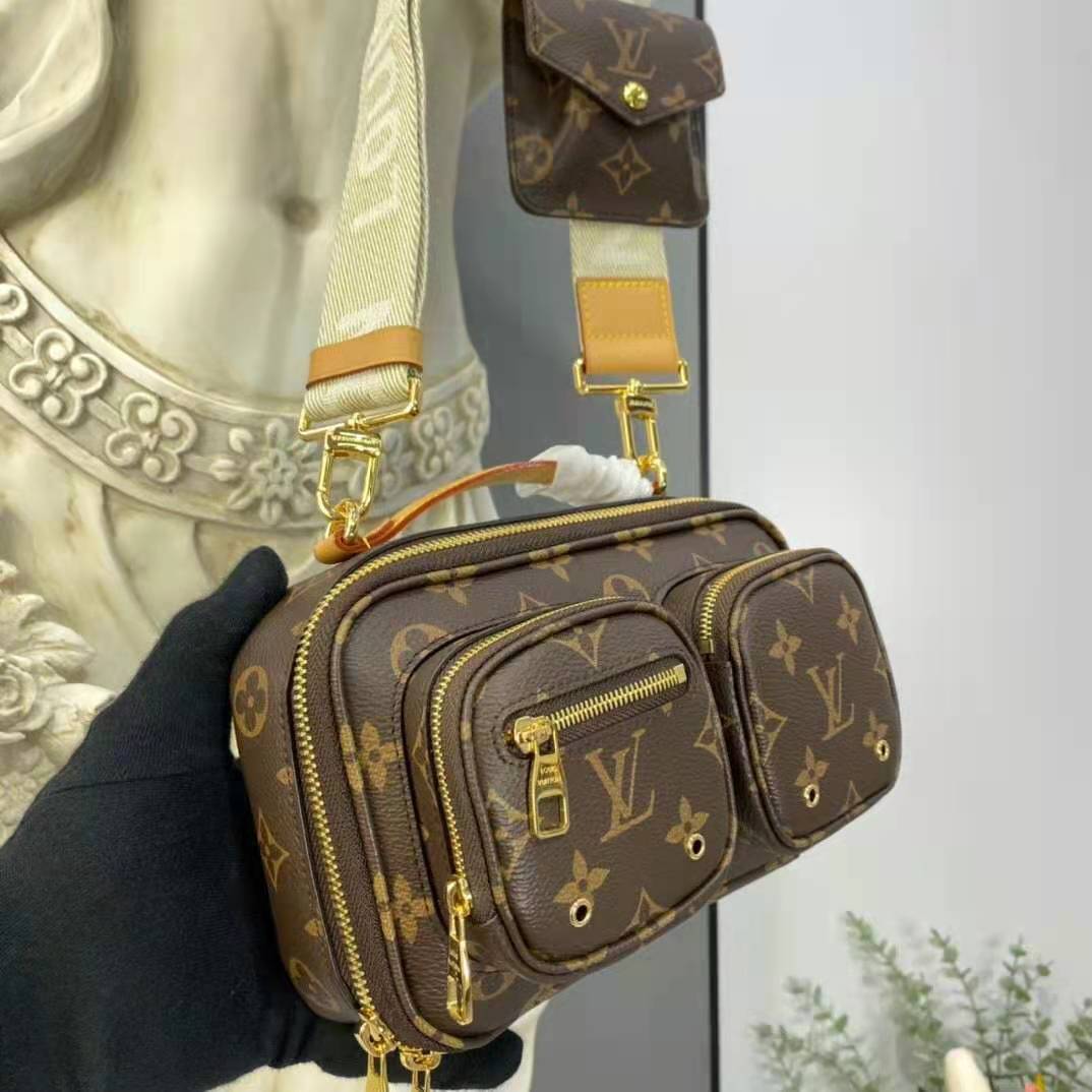 Louis Vuitton Unisex Utility Crossbody Bag Monogram Coated Canvas Natural Cowhide Leather