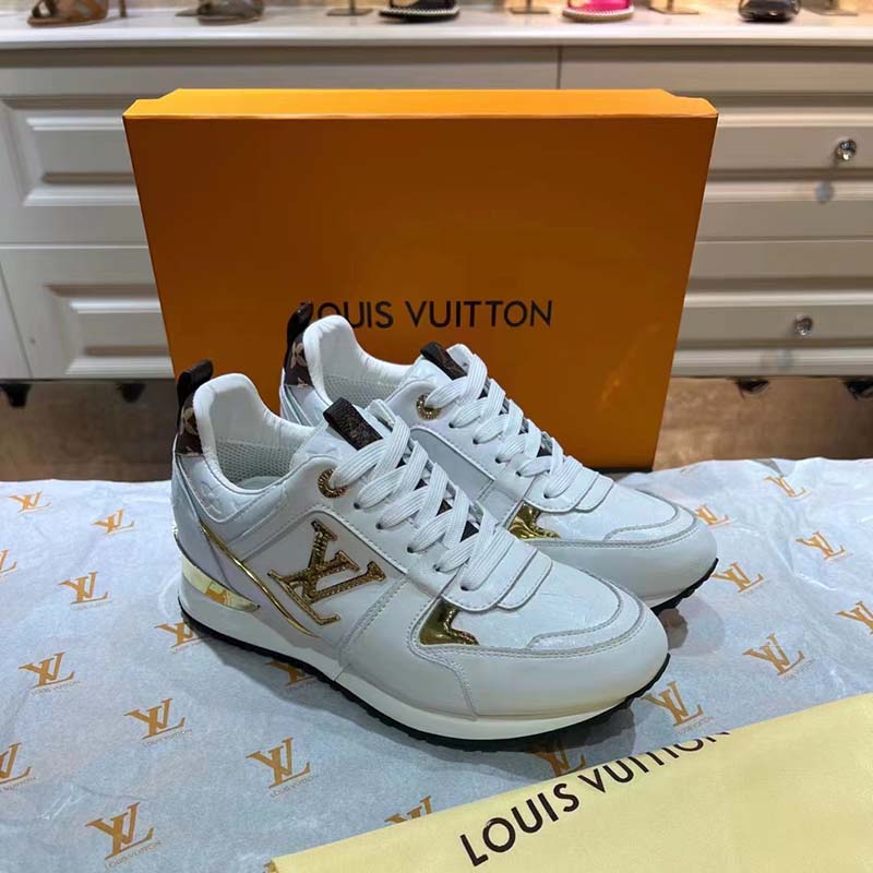 Louis Vuitton LV Unisex Run Away Sneaker White Calf Leather Monogram Canvas