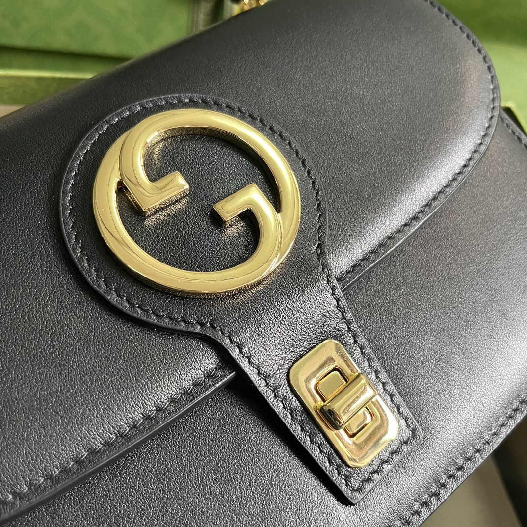 Gucci Women GG Blondie Top-Handle Bag Black Leather Round Interlocking G