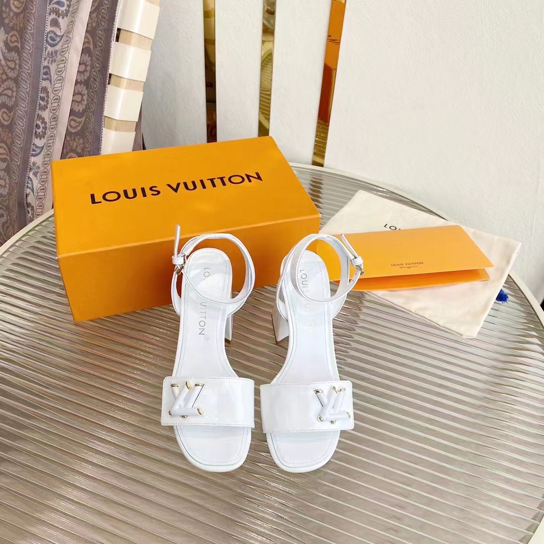 Louis Vuitton LV Women Shake Sandal White Patent Calf Leather 9.5 Cm Heel
