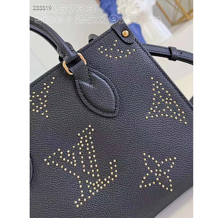 Louis Vuitton LV Women Onthego PM Black Monogram Empreinte Grained Cowhide Leather Studs