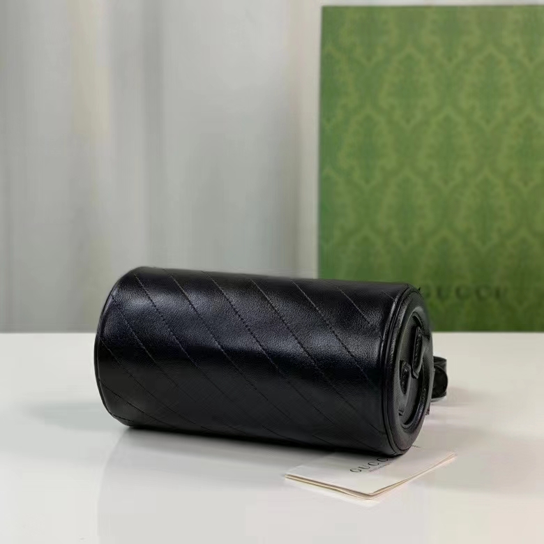 Gucci Women GG Blondie Mini Shoulder Bag Round Interlocking G Black Leather