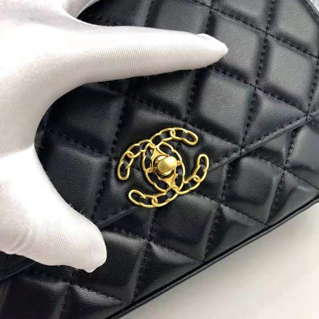 Chanel Women Flap Bag with Top Handle in Lambskin Leather