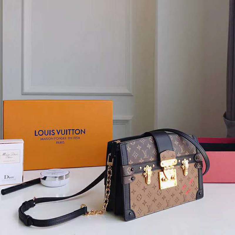 Louis Vuitton LV Women Trunk Clutch Handbag in Monogram and Monogram Reverse Canvas