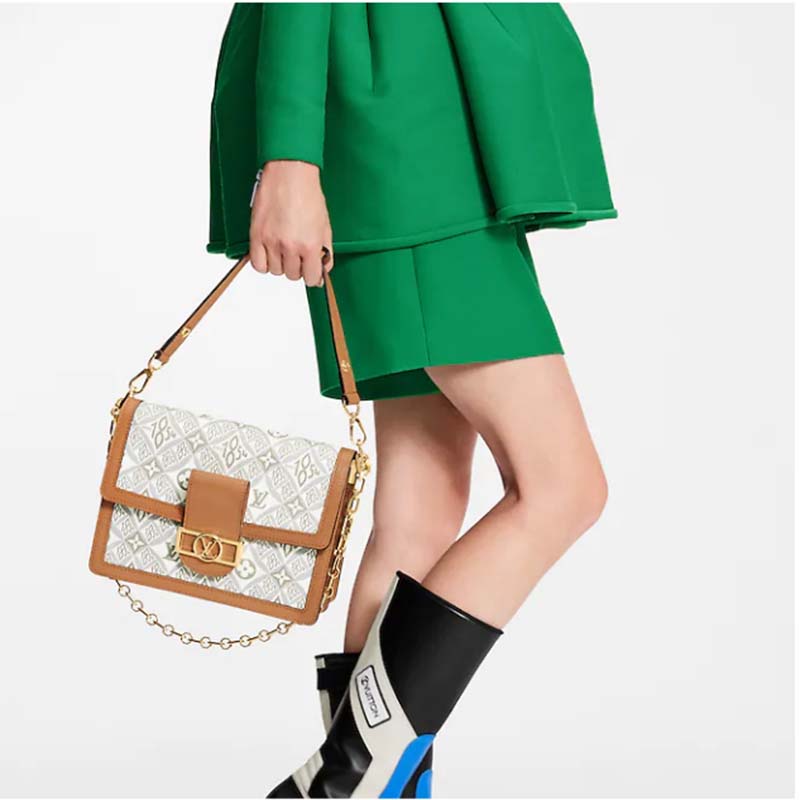 Louis Vuitton LV Women Dauphine MM Handbag Ecru Caramel Since 1854 Jacquard