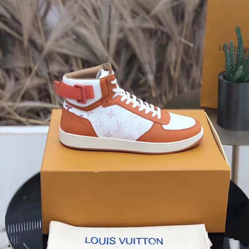 Louis Vuitton LV Unisex Rivoli Sneaker Boot in Monogram Grained Calf Leather-Orange