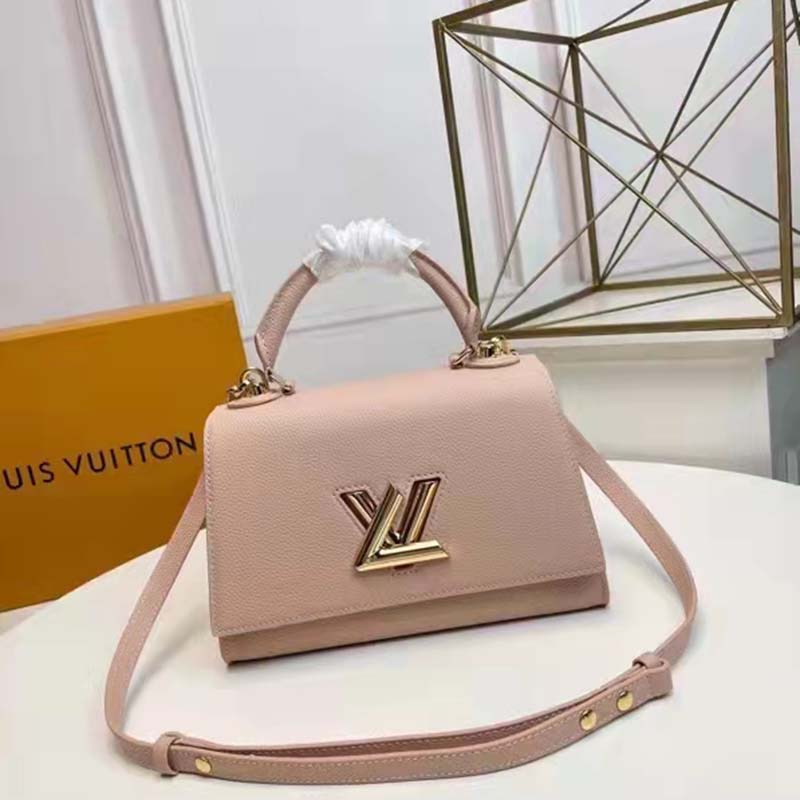 Louis Vuitton LV Women Twist One Handle PM Handbag Pink Greige Taurillon Cowhide