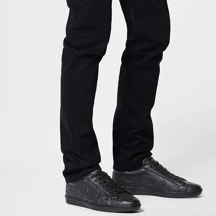 Louis Vuitton LV Unisex Luxembourg Sneaker Monogram Embossed Grained Calf Leather Black Rubber