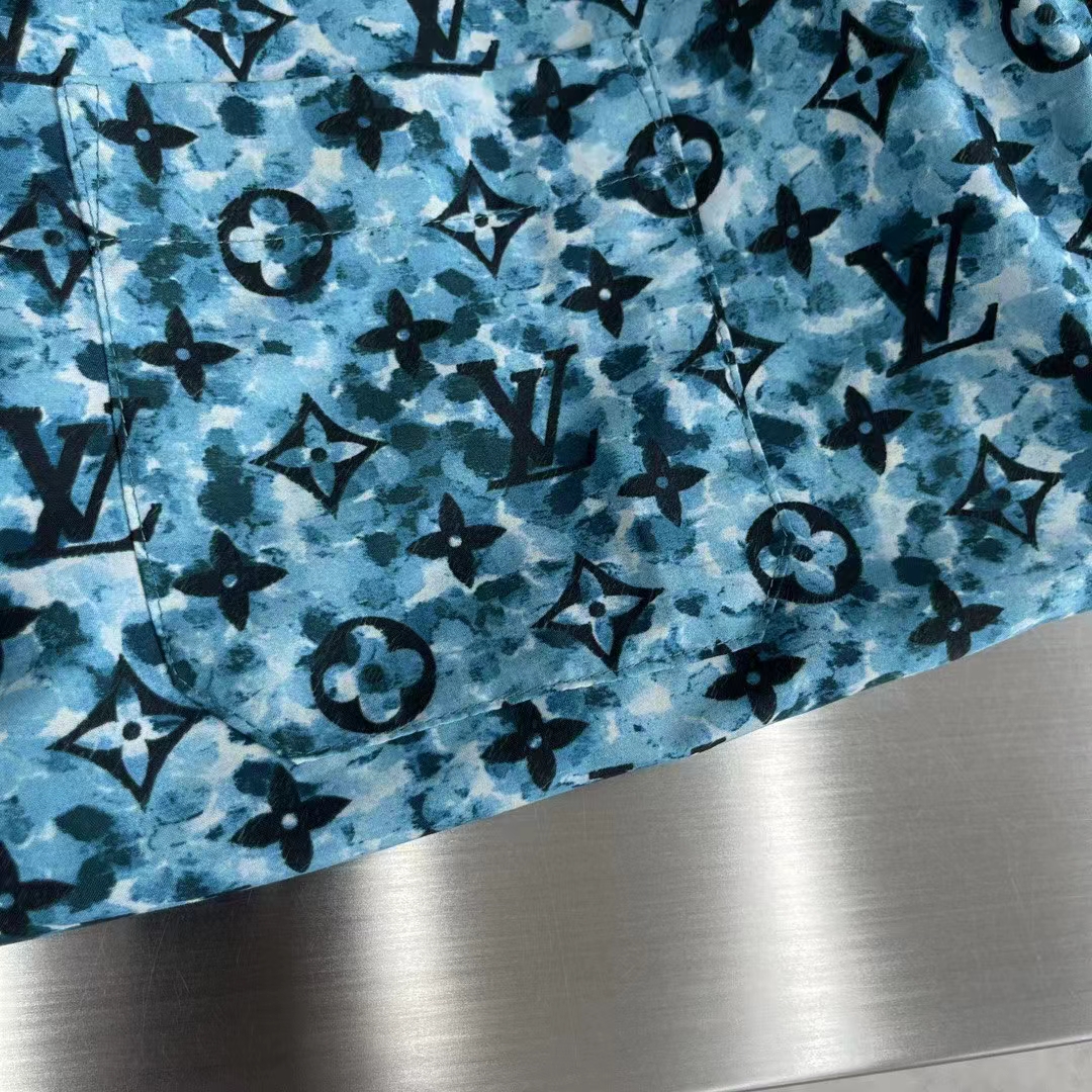 Louis Vuitton Women Monogram Crepe Short-Sleeved Shirt Relaxed Fit Blue Haze