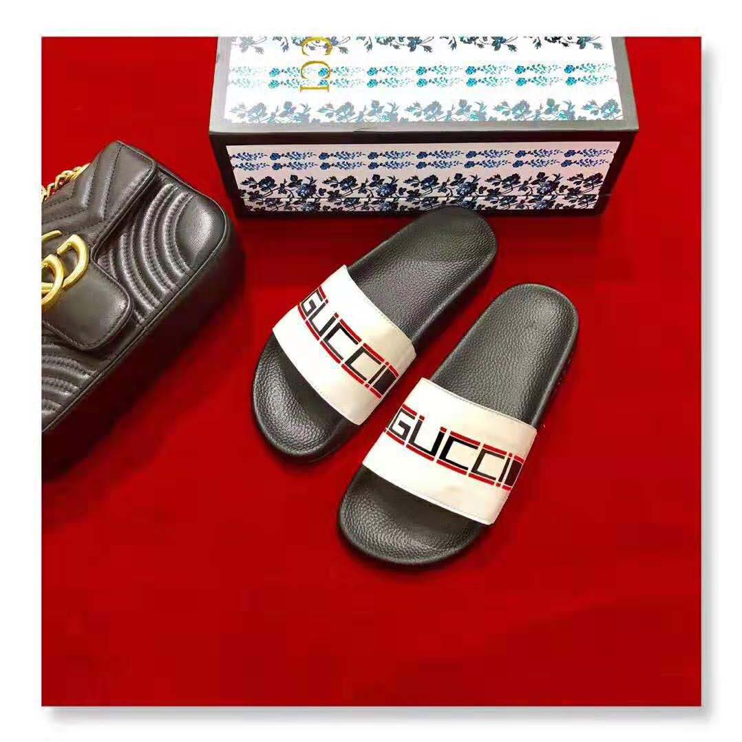 Gucci Unisex Gucci Stripe Rubber Slide Sandal 2cm Height-White