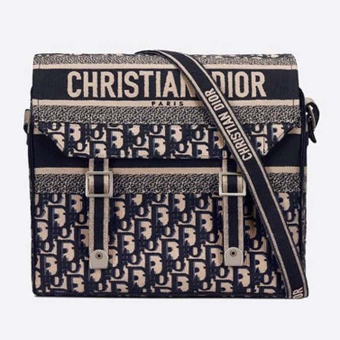 Dior Unisex Diorcamp Bag Oblique Embroidery Embroidered Canvas Messenger Bag