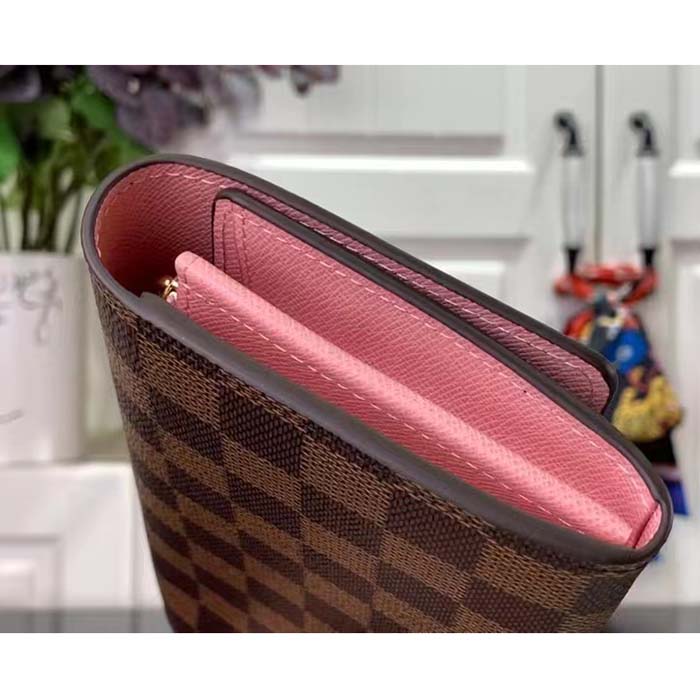 Louis Vuitton LV Unisex Sarah Wallet Pink Damier Ebene Coated Canvas Grained Cowhide Leather