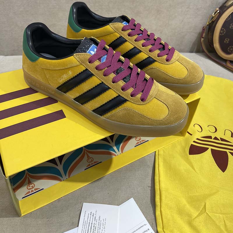Gucci Unisex Adidas x Gucci Gazelle Sneaker Yellow Velvet Beige Suede Low Heel