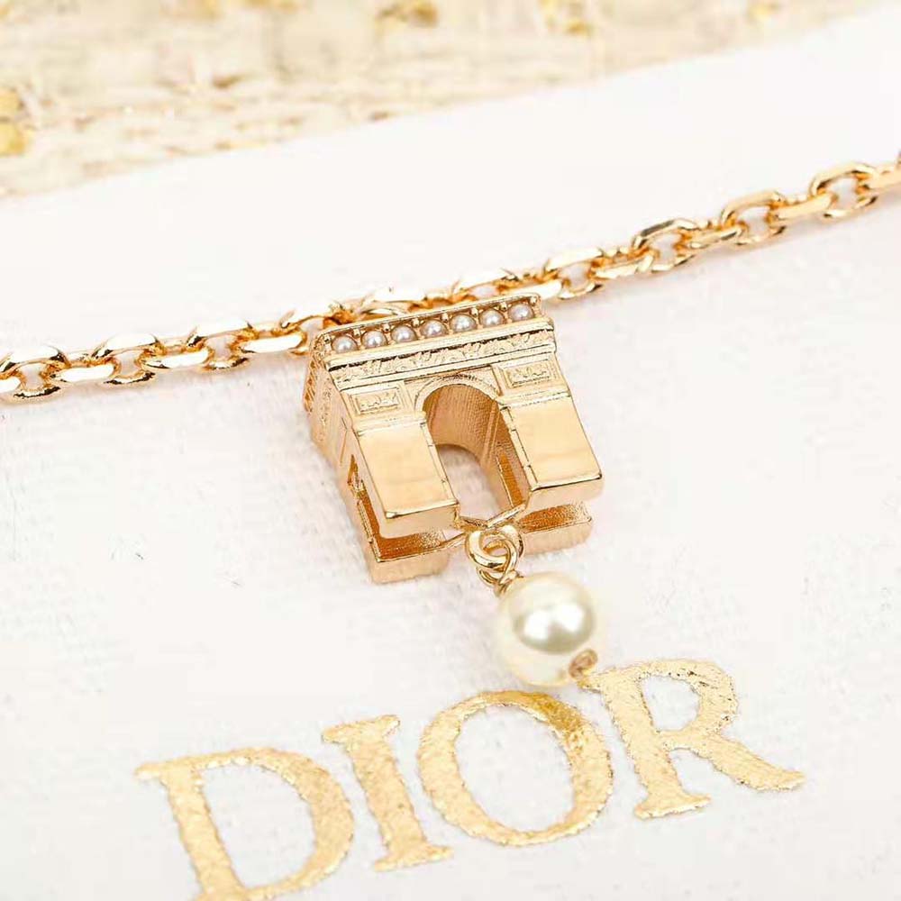 Dior Women Plan De Paris Bracelet Gold-Finish Metal and White Resin Pearls