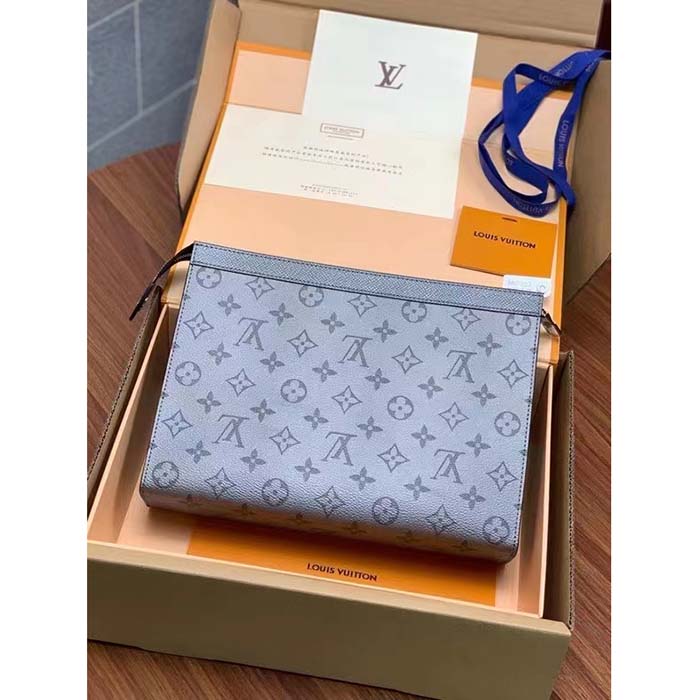 Louis Vuitton LV Unisex Pochette Voyage MM Bag Gunmetal Gray Monogram Coated Canvas