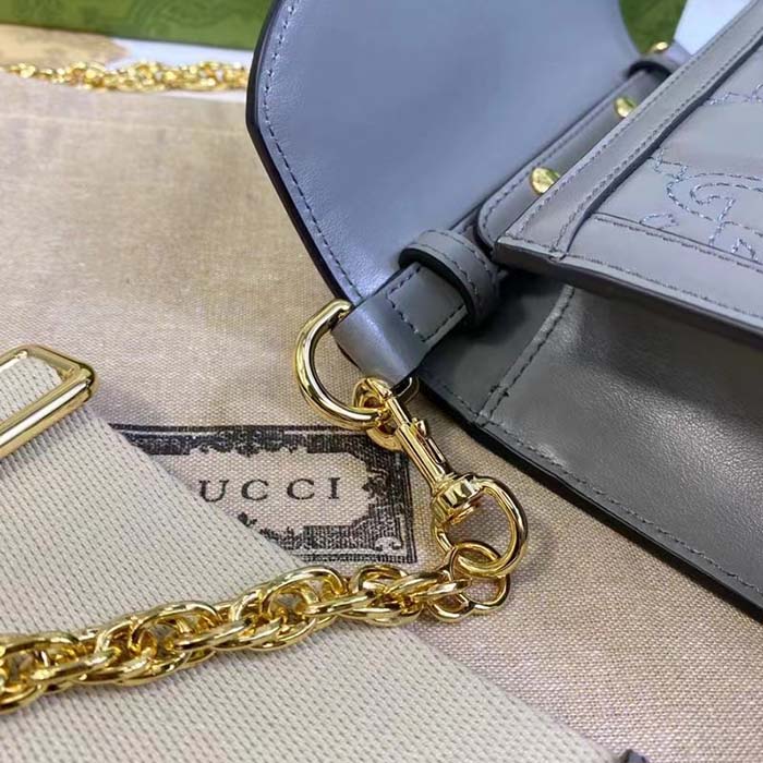 Gucci Women GG Matelassé Small Top Handle Bag Dusty Grey Leather Double G