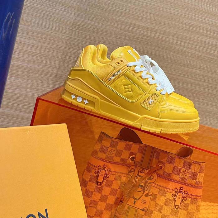 Louis Vuitton Unisex LV Trainer Sneaker Yellow Monogram-Embossed Grained Calf Leather