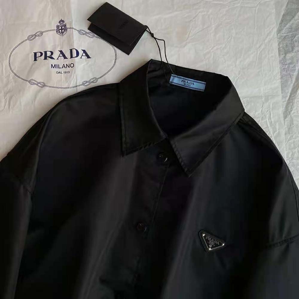 Prada Women Technical Silk Shirt-Black