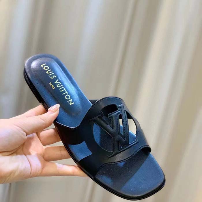 Louis Vuitton LV Unisex Isola Flat Mule Black Calf Leather Circle Signature