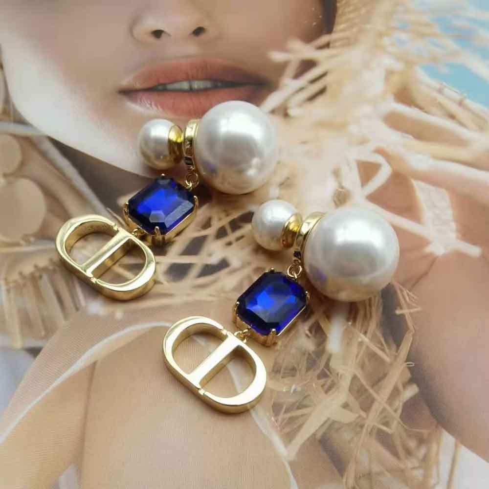 Dior Women Petit Cd Earrings Gold-Finish Metal with White Resin Pearls