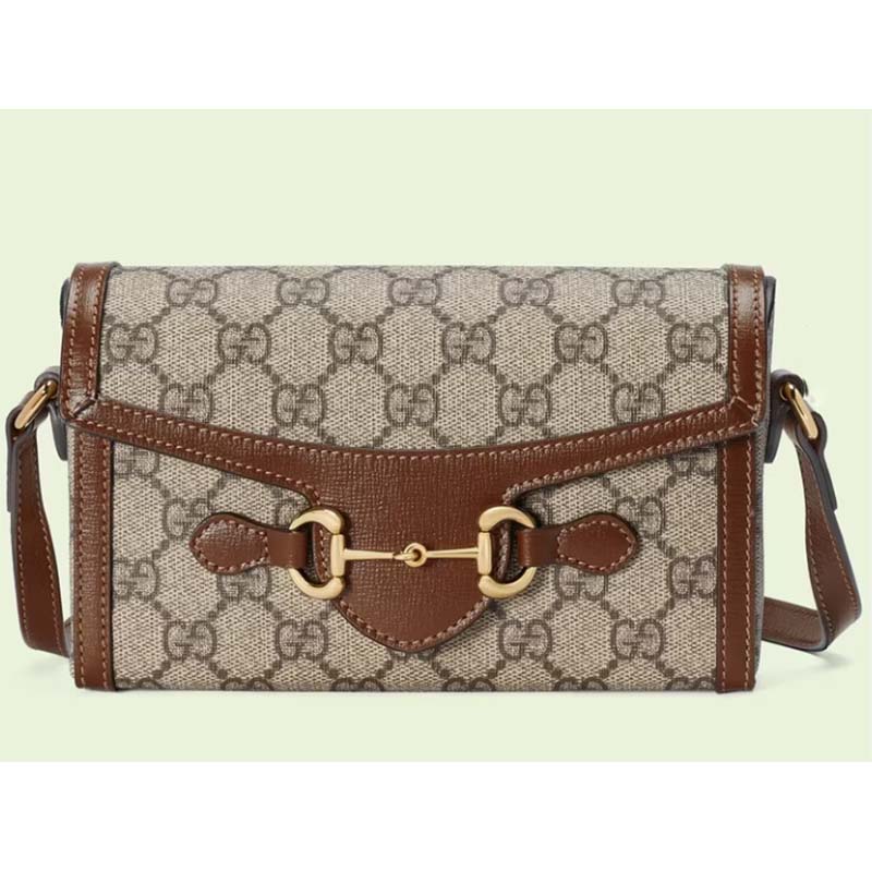 Gucci Unisex Horsebit 1955 Mini Bag Beige Ebony GG Supreme Canvas
