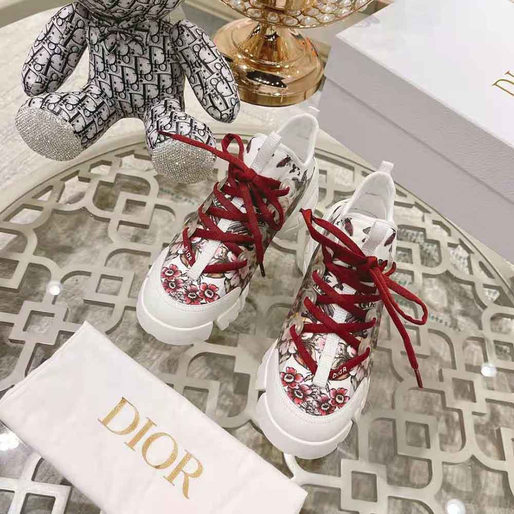 Dior Women D-Connect Sneaker White Technical Fabric and Multicolor Butterfly Motif