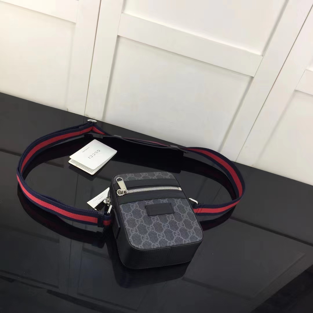 Gucci GG Unisex Black Messenger Black Grey GG Supreme Canvas Blue Red Web