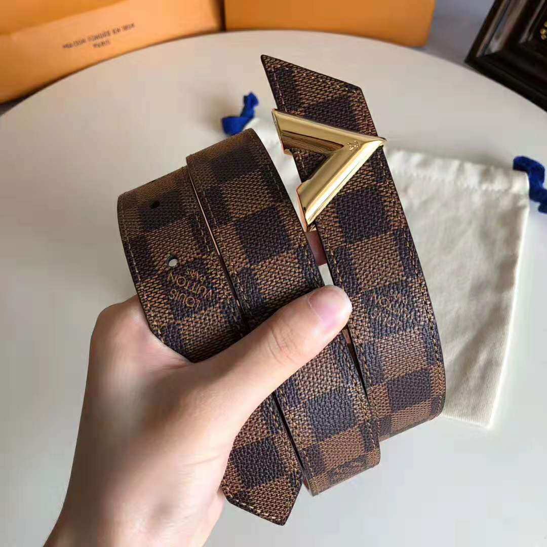Louis Vuitton LV Unisex Essential V 30mm Belt in Damier Ebene Canvas and Calf Leather