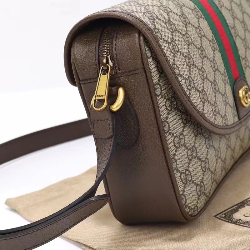 Gucci GG Unisex Ophidia Messenger Bag Beige Ebony GG Supreme Canvas Double G