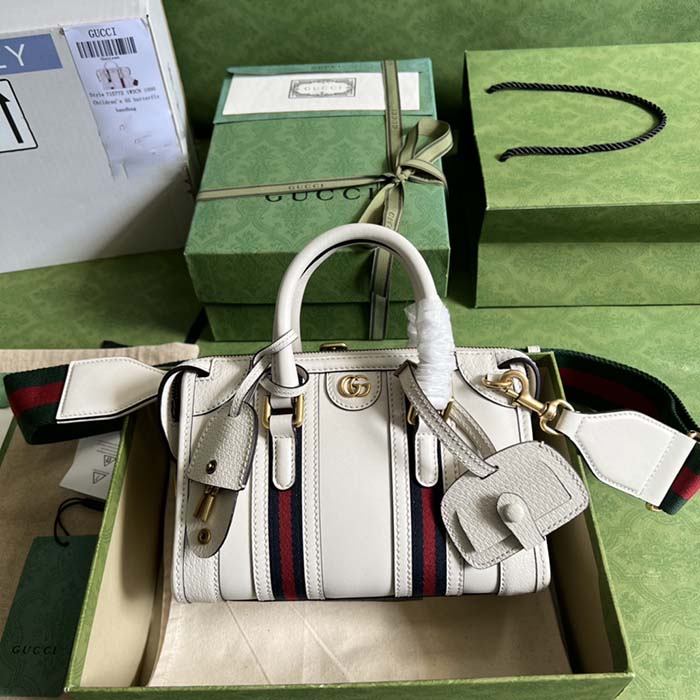 Gucci Unisex GG Mini Top Handle Bag Double G White Smooth Leather