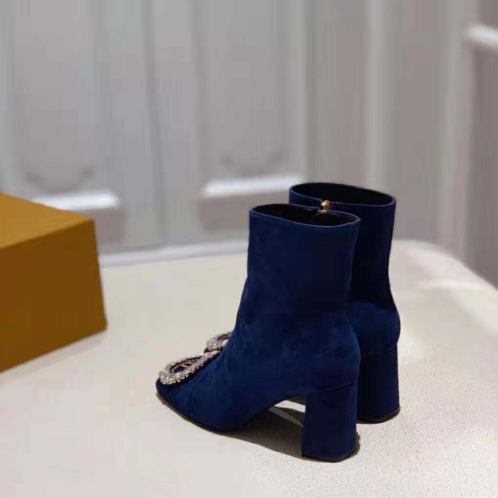 Louis Vuitton LV Women Madeleine Ankle Boot in Suede Baby Goat Leather 7.5 cm Heel-Blue