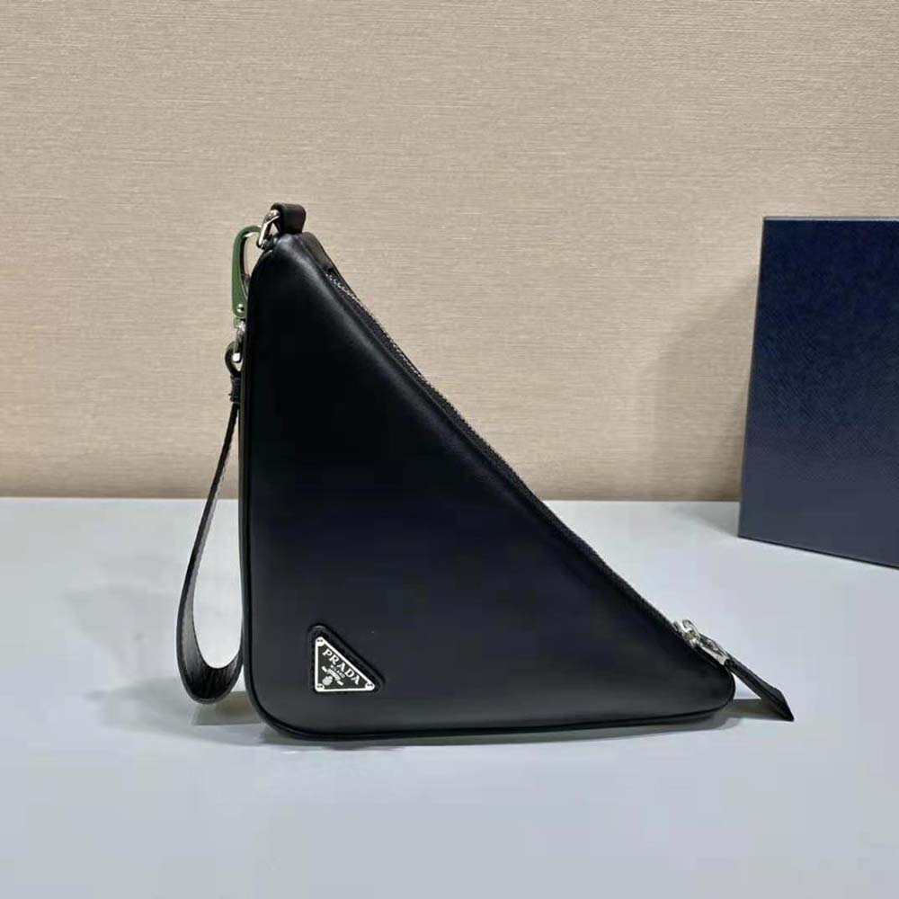 Prada Women Leather Triangle Leather Pouch-Black
