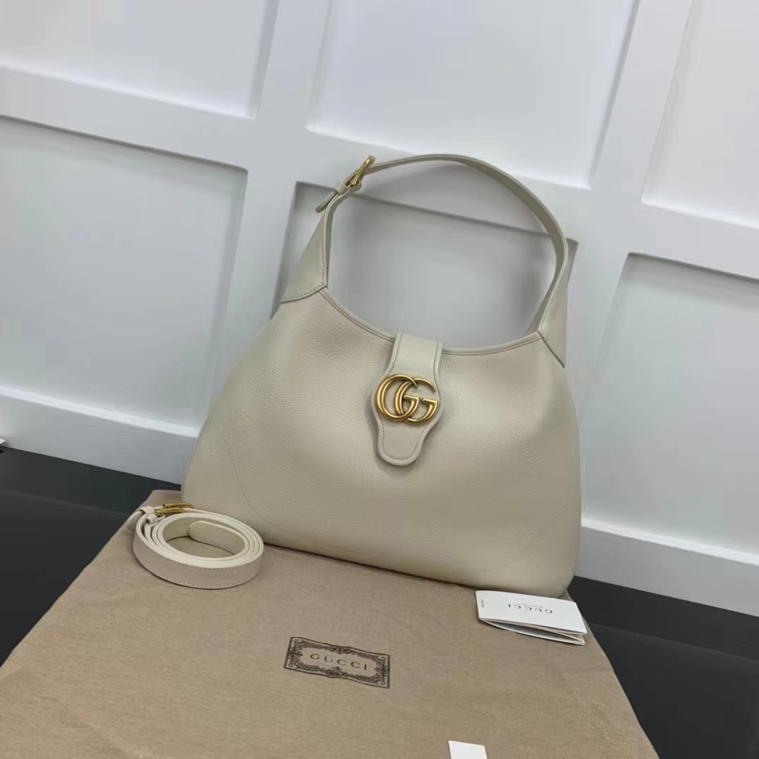 Gucci Women GG Aphrodite Medium Shoulder Bag White Soft Leather Double G
