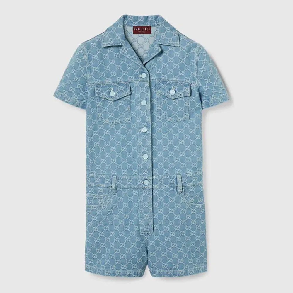 Gucci Women GG Denim Jacquard Jumpsuit 828549 XDDB2