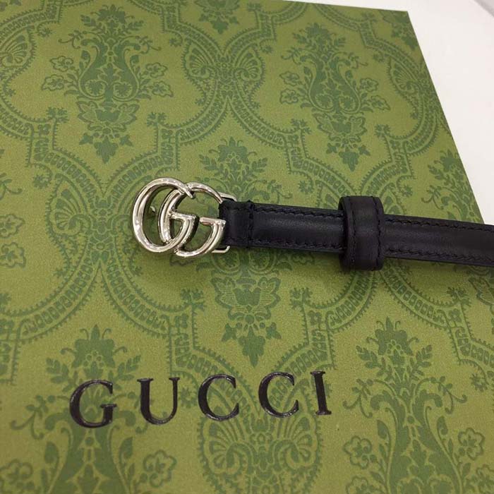 Gucci Unisex GG Thin Belt Belt Black Leather Double G Buckle 1.3 CM Width