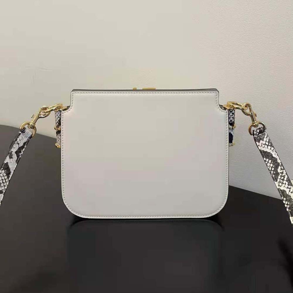 Fendi Women Touch White Leather Bag with Metal FF Clasp