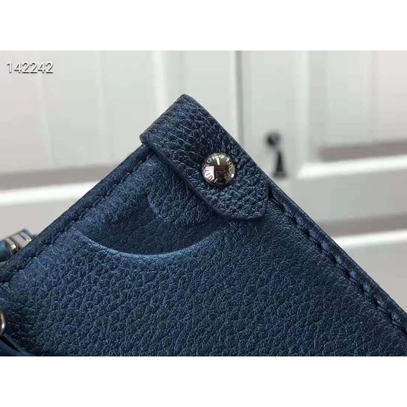 Louis Vuitton LV Women OnTheGo PM Tote Navy Nacre Embossed Grained Cowhide Leather