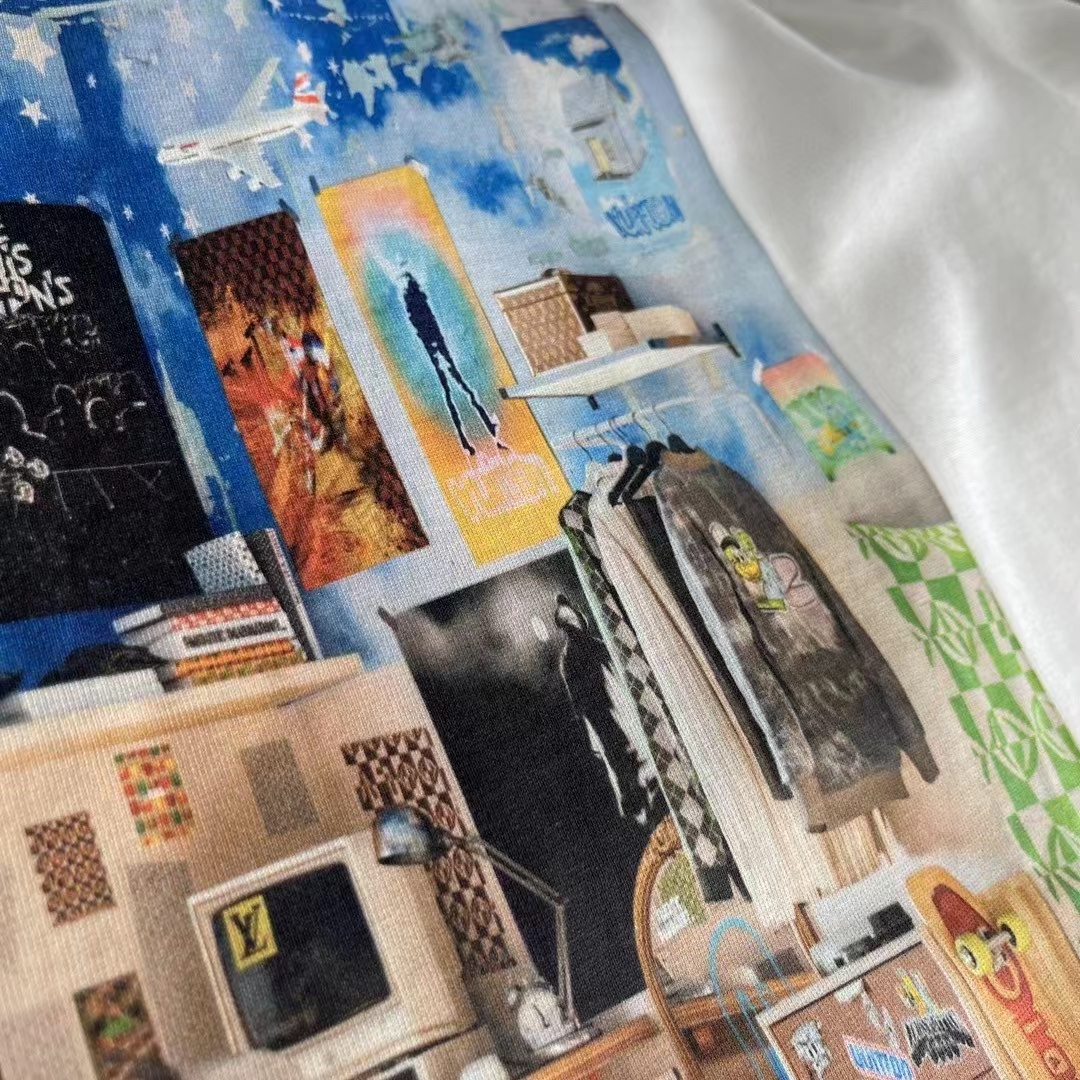 Louis Vuitton Women Printed Cotton T-Shirt Show Fit Ribbed Collar Milky White