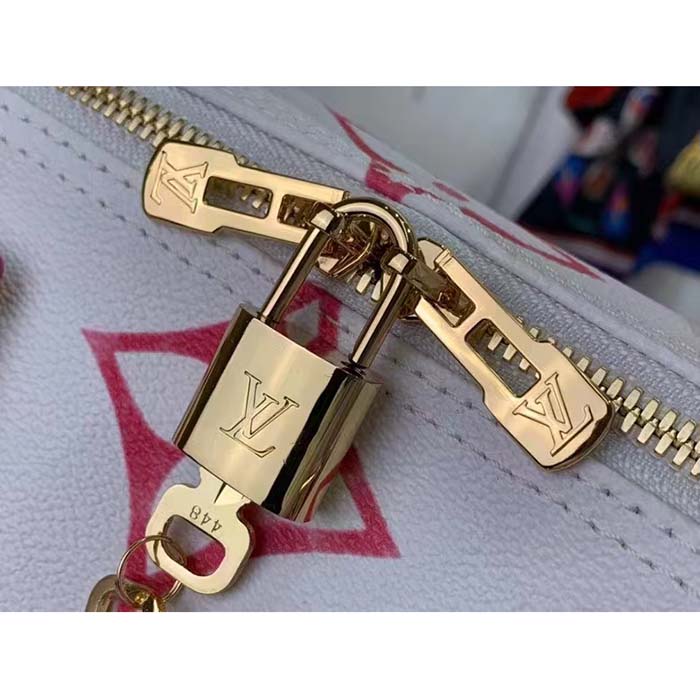 Louis Vuitton Women LV Speedy Bandoulière 25 Pink Monogram Coated Canvas Double Zip Padlock