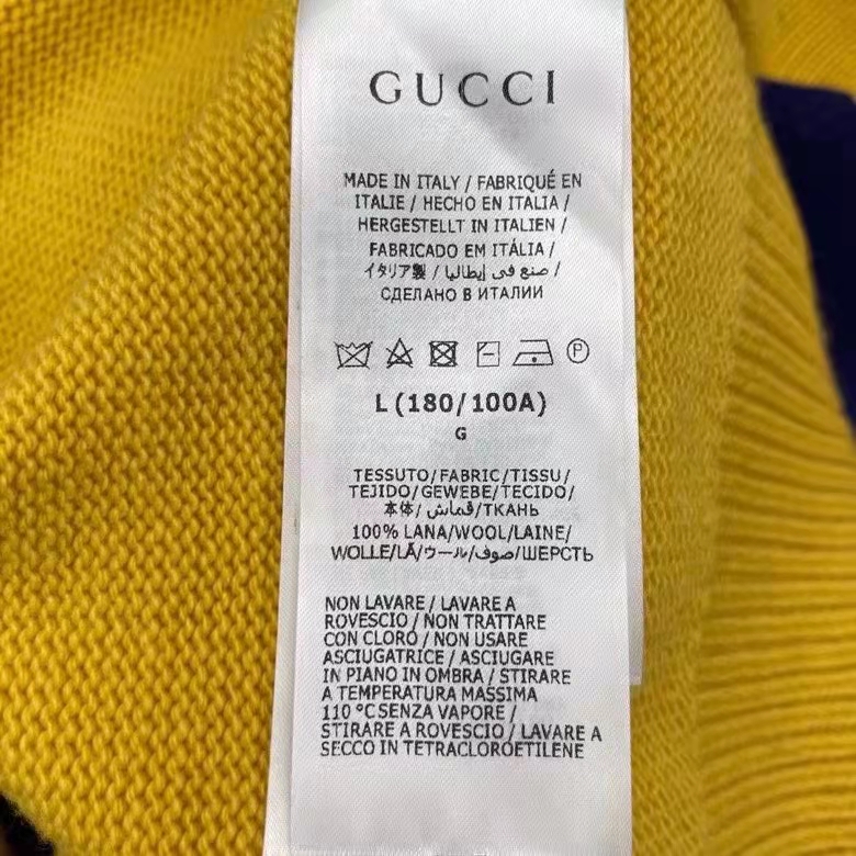 Gucci Women Gucci 100 Wool Sweater Yellow Wool Blue Red Web 100 Intarsia