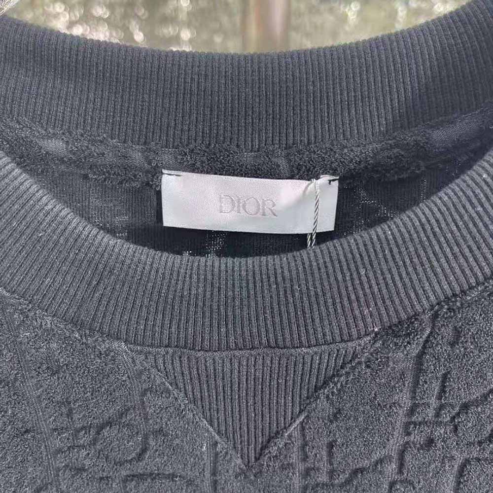 Dior Men Oblique T-shirt Relaxed Fit Navy Blue Terry Cotton Jacquard