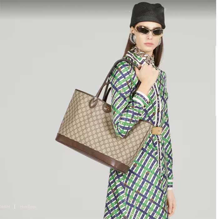 Gucci Unisex Ophidia Medium Tote Bag Beige Ebony GG Supreme Canvas