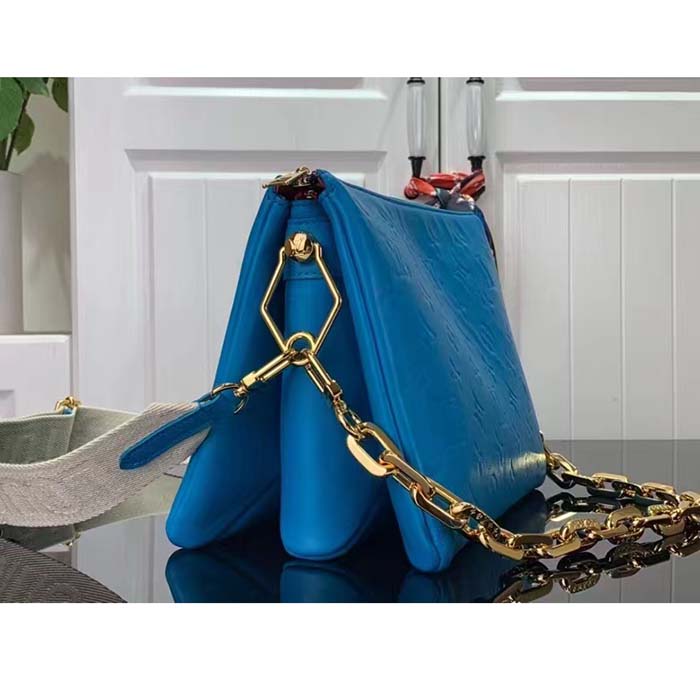 Louis Vuitton LV Women Coussin MM Handbag Blue Lambskin Zip Closure